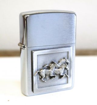 Zippo Lighter Three Running Horses - Mustangs - Brushed Chrome - Unused/sealed