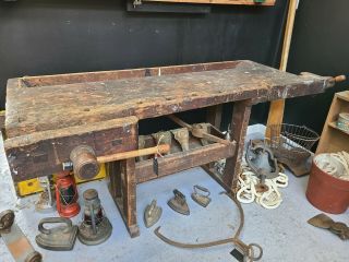 Authentic Carpenters Bench 1800s Woodworkers Bench Antique Patina