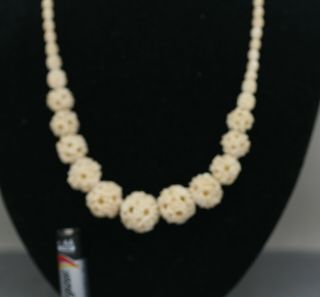 Hand Carved Buffalo Bone Puzzle Ball Necklace & Puzzle Ball Earring Set Vintage 2