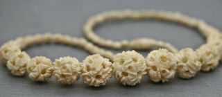 Hand Carved Buffalo Bone Puzzle Ball Necklace & Puzzle Ball Earring Set Vintage 3