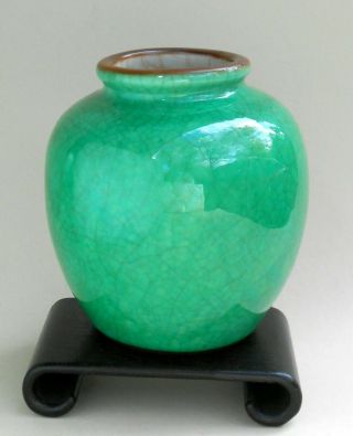 Chinese Lang - Yao Apple Green Monochrome Crackle Glaze Porcelain Vase 郎窯瓷綠 蒼蠅翅