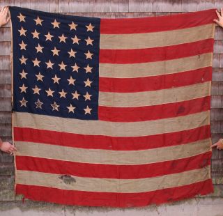 Authentic Antique Western Colorado State,  38 Star American Flag,  Cut - Hole Stars