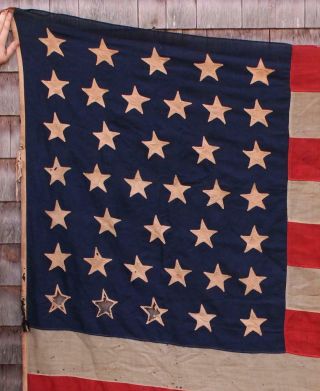Authentic Antique Western Colorado State,  38 Star American Flag,  Cut - Hole Stars 2