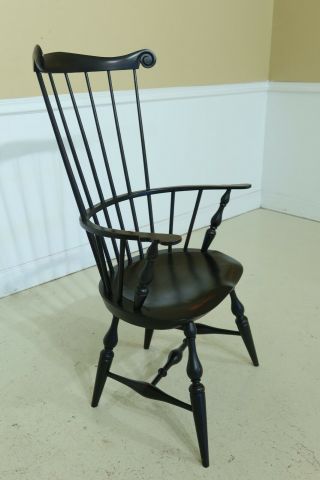 49995E: Pair WARREN CHAIR Black Painted High Back Windsor Chairs 3