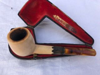 Antique Cased Meerschaum Pipe with Amber Stem 2