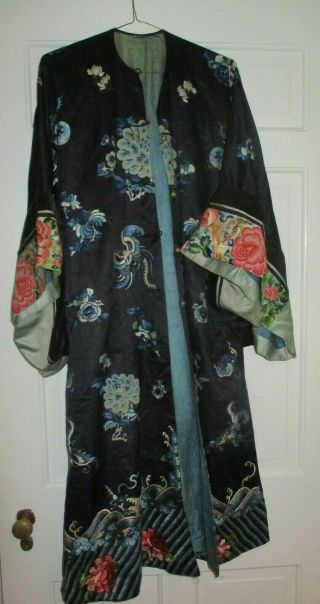 Antique Chinese Silk Robe With Wonderful Embroidery And Ornate Buttons