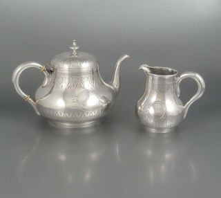 Antique French Sterling Silver Tea Pot And Cream Pitcher,  Emile Hugo,  1859 - 1880