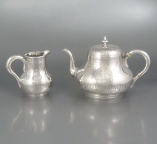 Antique French Sterling Silver Tea Pot and Cream Pitcher,  Emile Hugo,  1859 - 1880 2