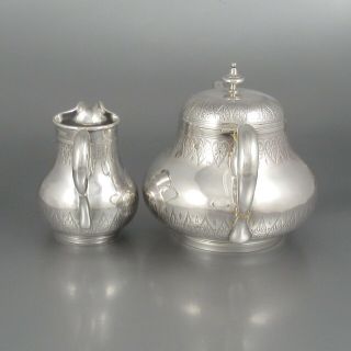 Antique French Sterling Silver Tea Pot and Cream Pitcher,  Emile Hugo,  1859 - 1880 3