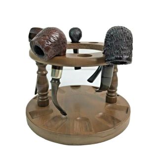 Vintage 10 Pipe Holder Stand With Vintage 5 Tobacco Pipes