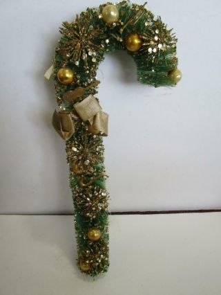 Vintage Japan Glitter Flocked Bottle Brush Christmas Tree Candy Cane Decoration