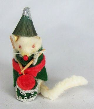 Vintage Fur Toy West Germany Christmas White Drummer Elf Mouse