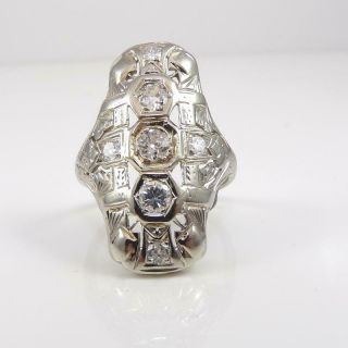 Vtg Antique Art Deco 18k White Gold Ring Filigree 0.  70ctw Diamond Size 7 Lfl3