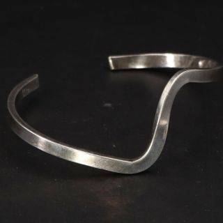 Vtg Sterling Silver - Mexico Modern Curved Wavy Solid 5 " Cuff Bracelet - 8g