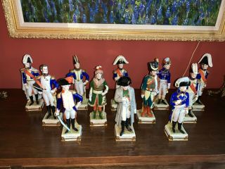 Antique German Dresden Porcelain Figures,  Set Of Napoleon & 11 Generals