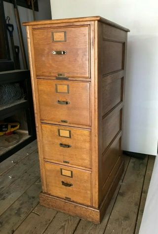 Vintage 4 Drawer Oak File Cabinet -