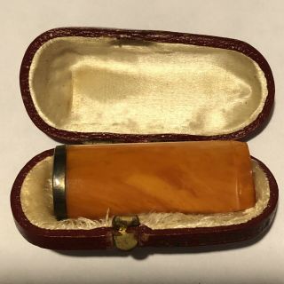 Vintage Echt Bernstein Amber & Sterling Silver Cigar Holder & Box Germany