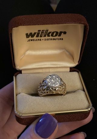 Vintage Wilkor 14k Yellow & White Gold Chunky Sz 8 Men’s 8 Diamond Ring 18g