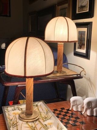 2 Table Lamps Gabriella Crespi Age Rattan Bamboo Brass Italian Design 70 Years