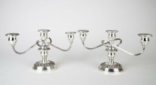 S.  Kirk & Son Sterling Repousse Candelabra Pair 2 - Way Convertible Vintage Silver
