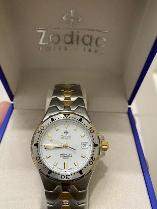 Zodiac Automatic Marine Life Crystal Sapphire Two Tone Watch 606.  88.  83