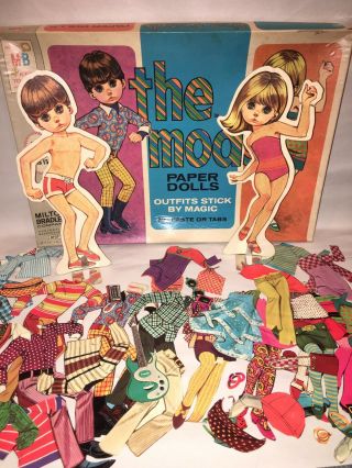 1967 Mb " The Mods Paper Dolls " 2 Paper Doll Set Big Eyed Children Go - Go Dancers