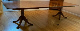 Leopold Stickley 1956 Cherry Double Pedestal Dining Room Table With 4 Leaves