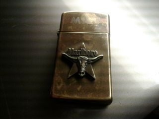 Vintage 1996 Marlboro Cigarettes Slim Zippo Lighter.  Initials " Maj " Old