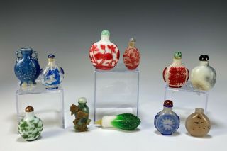 Large Group Of Chinese Glass Stone Jade Snuff Bottles