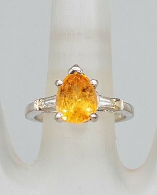 Antique 1950s $5000 3ct Natural Pear Cut Yellow Sapphire Diamond Platinum Ring