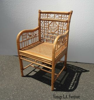 Vintage Asian Oriental Bamboo Rattan W Cane Accent Chair Gold Brown