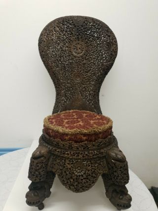 19th Century Anglo - Indian Carved Hardwood Chair,  Circa 1890.