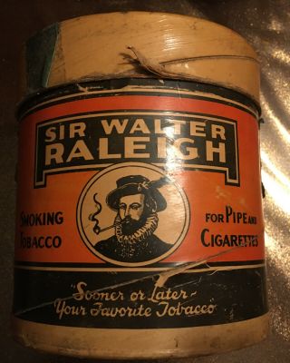 Vintage Very Rare Cardboard Tobacco Can Sir Walter Raleigh Jan 25 1926 Tax Stamp