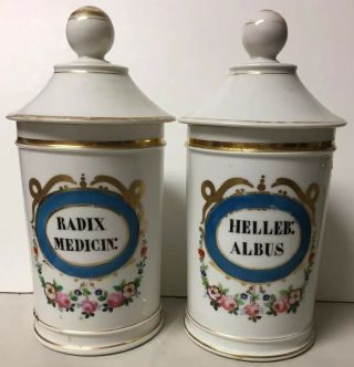 Antique French Porcelain Apothecary Jars E.  Renault Paris,  Radix & Albus