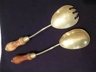 Unusual Vintage/antique Wood Handle Salad Fork & Spoon Serving Set,  Rare,  Unique