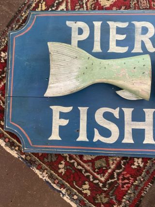 Awesome Pier 11 Fish Market Carved Sign Antique Vintage Wooden Wood 2