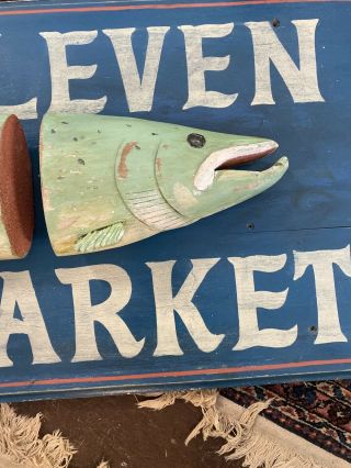 Awesome Pier 11 Fish Market Carved Sign Antique Vintage Wooden Wood 5