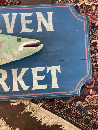 Awesome Pier 11 Fish Market Carved Sign Antique Vintage Wooden Wood 6