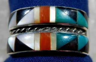 Zuni Ad Sterling Multi Stone Inlay Handmade Vintage Ring Size 8.  5 Estate