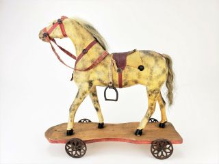 Antique American Carved Wood Horse Pull Toy Ca1910