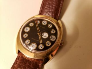 Vintage Timex Mechanical Wrist Watch Telephone Dial Day Date Mid Century
