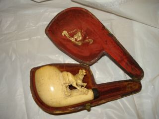 Antique Meerschaum Small Carved Horse Pipe In Case No Stem