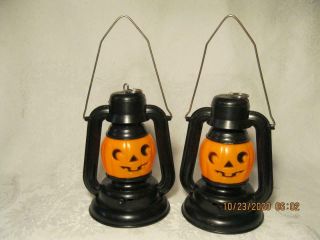 2 Vintage Halloween Jack O Lantern / Pumpkin Head Lanterns Battery Operated