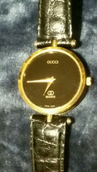 Vintage Gucci T Lugs Black Face Wrist Watch Quartz
