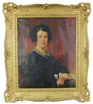 Antique 19th Century Oil Painting Portrait Of A Woman Lady Baroque Frame 41 "