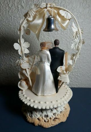 Vintage Antique Chalkware Wedding Cake Topper,  Pedestal Flowers 8 