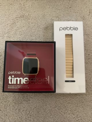 Pebble Time Steel Kickstarter Gold/red With Gold Band Smartwatch