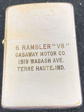 1959 Zippo Lighter 6 Rambler “v8” Automobile Gasaway Motor Terra Haute Indiana