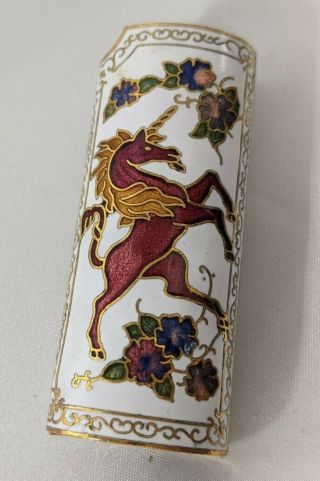 Vintage Cloisonne Enamel Brass Unicorn Bic Lighter Holder Case Cover