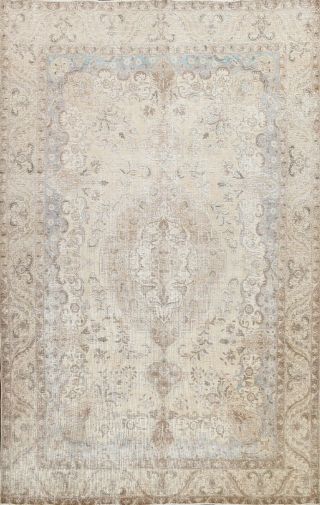 Antique Muted Tebriz Distressed Hand - Knotted Floral Area Rug Wool Oriental 9x12